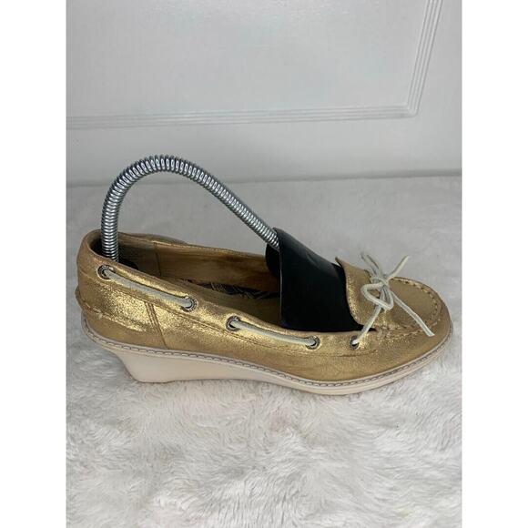 Sperry Womens Gold Metallic Wedge Boat Shoes Size 7.5M - Picture 4 of 8